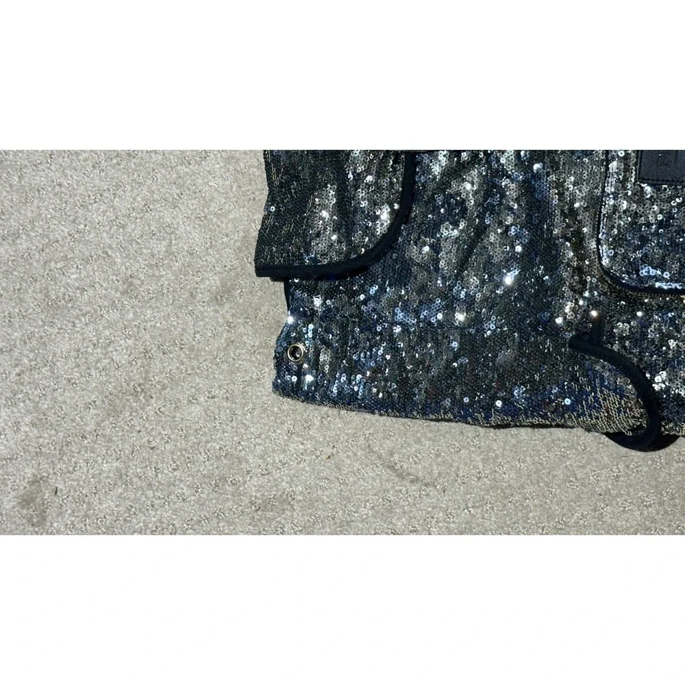 Victoria's Secret PINK Sequin Backpack Silver Black Drawstring Flap Bag